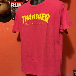 Vintage Thrasher T-shit Hot Pink Yellow Men’s Large Y2K VTG Pre Owned skateboard - Picture 1 of 5