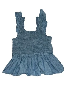 J Crew Crew Cuts Girls' chambray smocked ruffle top Size 8 - Picture 1 of 3