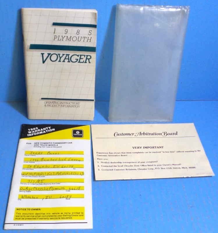 Plymouth Voyager 85 1985 manual del propietario Foto 1 de 1