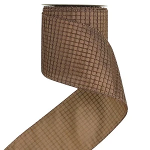 4" Glitter Mesh Net Wired Ribbon Brown Square Mesh Ribbon Bronze Wire Ribbon ... - Picture 1 of 7