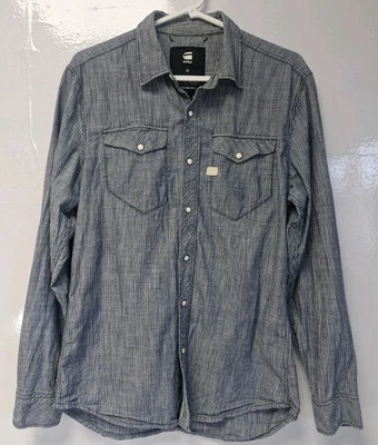 G Star Raw Tacoma Deconstructed Shirt Mens Medium Striped, Pearl Snap - Image 1 of 4