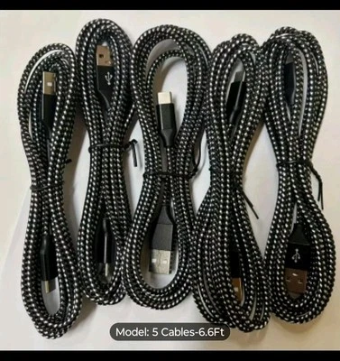 5 Braided USB C Type-C Fast Charging Data SYNC Charger Cable 6.6 ft Cords - Image 1 of 4