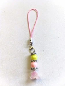 Breloque de téléphone en perles de lys rose vif | Accessoire de sangle en perles irisées - Photo 1 sur 1
