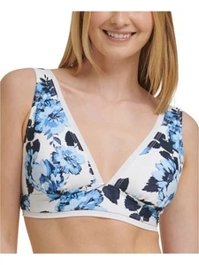 TOMMY HILFIGER Women's White Floral Deep V Neck Mesh Swimsuit Top L - Picture 1 of 3