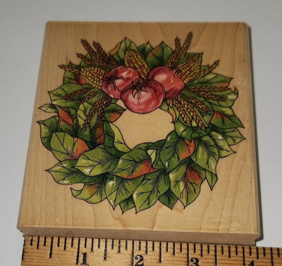 Винтажный 4-дюймовый осенний осенний урожай деревянный смонтированный резиновый штамп кукуруза пшеница - Изображение 1 из 3