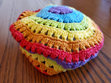 Crochet Handmade Multicolored Rainbow Cotton Yarn Beret Hat Light Size M