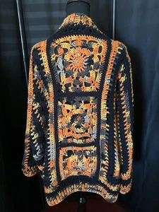 Crochet Variegated Orange And Black Striped Hexi-Cardigan ~ Handmade - Picture 1 of 2