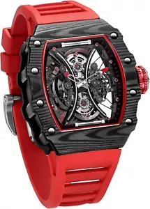 Stylish Men's Automatic Skeleton Watch with Sapphire Crystal & Carbon Fiber Case - Picture 1 of 10
