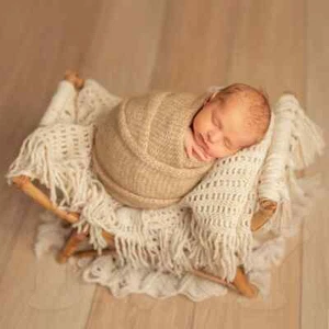 Newborn Photography Props Wrap Soft Knitted Fringe Blanket Neonate Photo Studio - Picture 1 of 31
