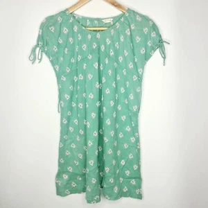 Country Road Size 10 Green Floral Crinkle Tie Cap Sleeve Sheer Long Tunic Top - Picture 1 of 12