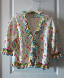 Design Options Cotton Colorful 3/4 Sleeve Open Cardigan w/ Crochet Decor Size S - Picture 1 of 18