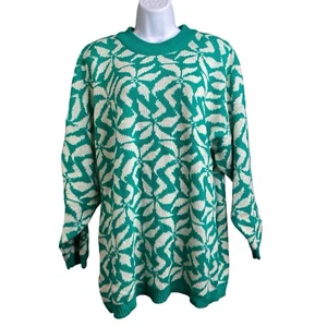 Vintage Venezia Women's White Green Sweater Size 22/24 Retro 90s Y2K Pullover - Picture 1 of 11