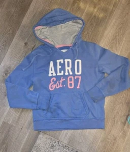 Vintage Aeropostale Hoodie Womens Size Medium Blue White Pink Y2K - Picture 1 of 10
