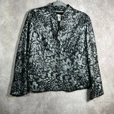 Chico's Jacket Womens Size 2 US Large Black Silver Snakeskin Snap Front Lined - Image 1 of 4