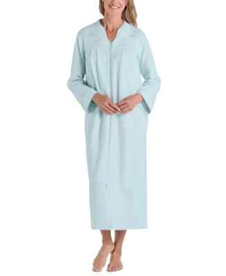 Miss Elaine Embroidered Waffle Knit Zip Front Robe XL Mint $72 Long Length NWT - Image 1 of 4