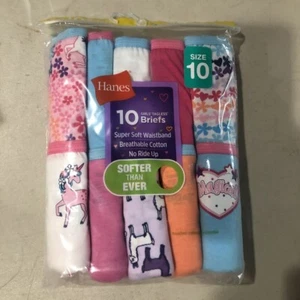 Hanes Girls Tagless Super Soft Cotton Briefs 10 pack Size 10 - Picture 1 of 1
