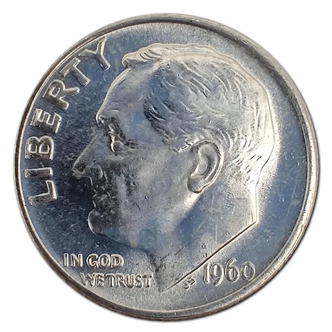 1960-P Uncirculated Roosevelt Dime MS Mint State 90% Silver Cover