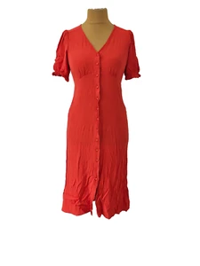 40 Blusenkleid wadenlang MARKS AND SPENCER rot midi Gürtel romantisch retro Look - Bild 1 von 9