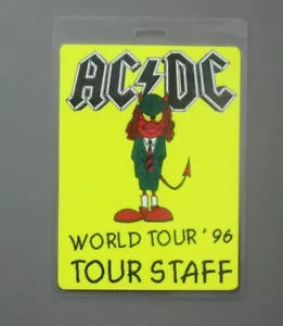 AC/DC backstage pass laminated World Tour '96 Staff 3" X 4 1/2" AUTHENTIC! - Picture 1 of 1