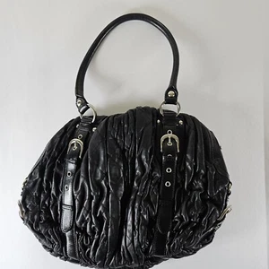 HYPE Quality Soft Leather Ruched Black Handbag Shoulder Bag Purse - Picture 1 of 12