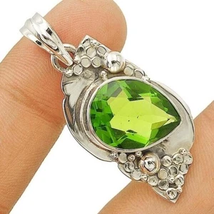 Natural 6CT Peridot 925 Solid Sterling Silver Pendant 1 2/3''Long @B5-7 - Picture 1 of 1