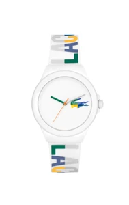 LACOSTE 2001217 WHITE DIAL MULTICOLOR LACOSTE PRINT SILICONE STRAP WOMENS WATCH - Picture 1 of 4