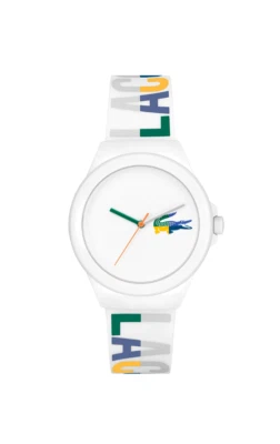 LACOSTE 2001217 WHITE DIAL MULTICOLOR LACOSTE PRINT SILICONE STRAP WOMENS WATCH - Image 1 of 4