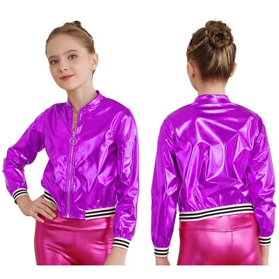 Kids Girls Long Sleeve Outerwear Stand Collar Patchwork Style Zipper Jacket - Image 1 of 3