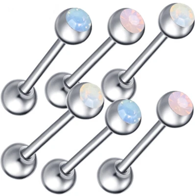 3X Opalite Steel 6mm Ball Tongue Bar Nipple Ring Barbell Piercing Set 16/19/22mm Foto 1 de 4