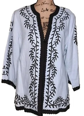 Chaqueta Linea by Louis Dell'Olio Azul Claro Bordada Forrada Lino Talla Grande Foto 1 de 4