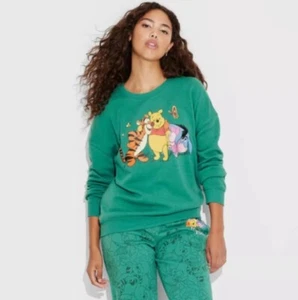 Women's Winnie the Pooh and Friends Cozy Graphic Sweatshirt - Green XS - Picture 1 of 5