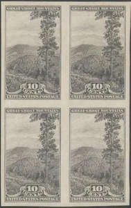 Block of 4 - Scott 765 - Imperf. NGAI - 10 cent - Great Smokey Mtns - 1935 - MNH - Picture 1 of 1