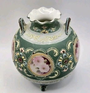 Antique Nippon Royal Moriye Heavy Moriage Porcelain Footed Vase 5" No Mark 🔥EUC - Picture 1 of 12