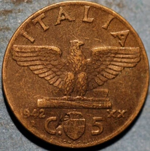 1942 Italy 5 Centesimi Vittorio Emanuele III KM# 73a - Picture 1 of 2