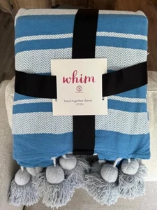 NWT Martha Stewart WHIM Blanket Lg Tassel Throw Band Together Blue 50''x 60'' - Picture 1 of 4