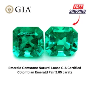 Emerald Gemstone Natural Loose GIA Certified Colombian Emerald Pair 2.85 carats - Picture 1 of 5