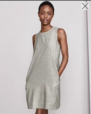 Платье Eileen Fisher из органического хлопка льна в полоску трапециевидное классическое миниатюрное M - Изображение 1 из 4