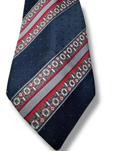 Atkinsons Vintage Striped Tie Navy Red Grey 100% Polyester Tailored in Britain - Picture 1 of 6
