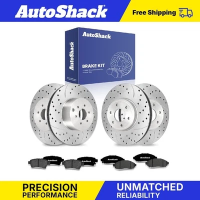 Front Rear Drilled Slotted Brake Rotors Ceramic Pads for Nissan Frontier - Image 1 of 4