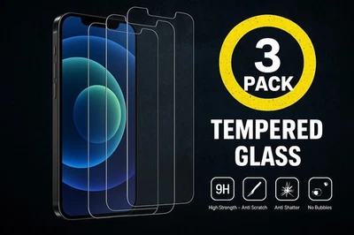 3X Tempered Glass Screen Protector For iPhone 17 16 15 14 13 12 11 Pro Max XR - Image 1 of 2