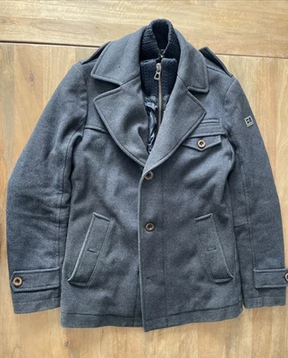 Vintage Hugo Boss Orange Peacoat Mens 36R Gray Tweed Thermore Wool Blend Jacket - Image 1 of 4