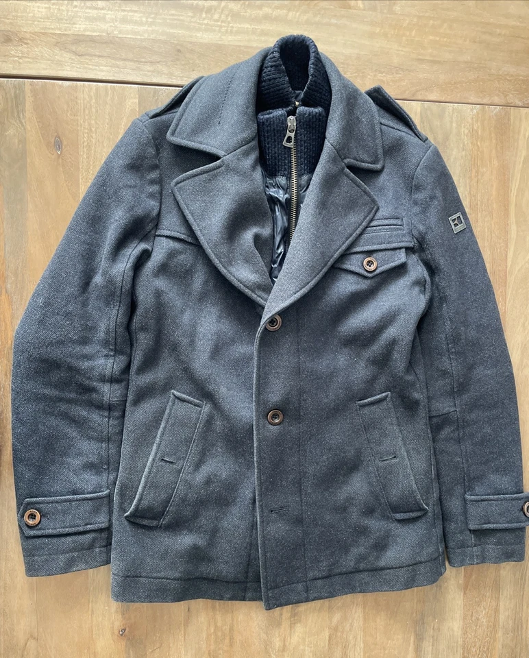 Vintage Hugo Boss Orange Peacoat Mens 36R Gray Tweed Thermore Wool Blend Jacket - Image 1 of 4