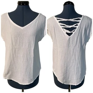 Cottonways White Gauze Cap Sleeve Strappy Back Top Coastal Boho Oversized 1 M - Picture 1 of 10