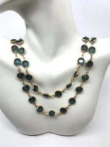 De Colección Collar Swarovski Azul Teal Tono Dorado Bisel Conjunto Cristal 36" Color RARO - Imagen 1 de 3