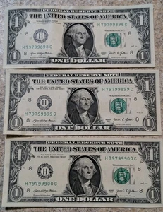 1 $ Dollar Schein Lot (3) Repeater Fancy Seriennummer H79799898C-79799899-79799900 - Bild 1 von 4