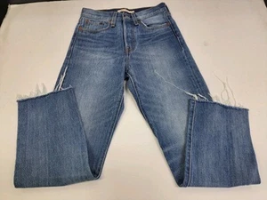 Levis WMNS Premium Wedgie Straight Blue Jeans Size 24 Button Fly Freyed #7189 - Picture 1 of 9