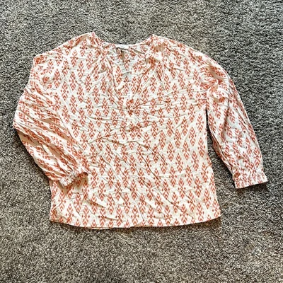 JOIE 3/4 Sleeve Geometric Print Blouse Size L Preppy Business Casual Luxe Chic - Image 1 of 4