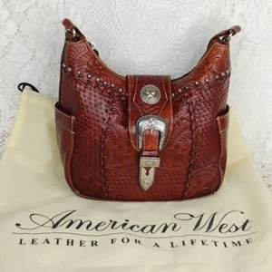 American West Tooled Leather Shoulder Bag Purse with Dust Bag - Picture 1 of 16