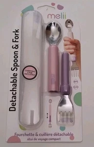 Melii Toddlers Detachable Stainless Steel Spoon & Fork Set w/Carrying Case Pink - Picture 1 of 4
