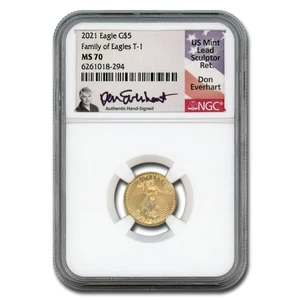 2021 1/10 oz American Gold Eagle (Type 1) MS-70 NGC (Everhart) - Picture 1 of 3